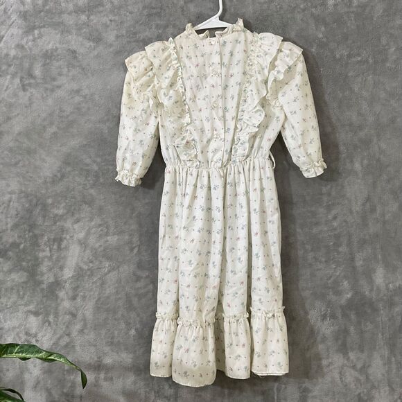 Vintage Union JC Penney Prairie Cottage Core Dress Floral Girls 10 elastic waist - Picture 3 of 14